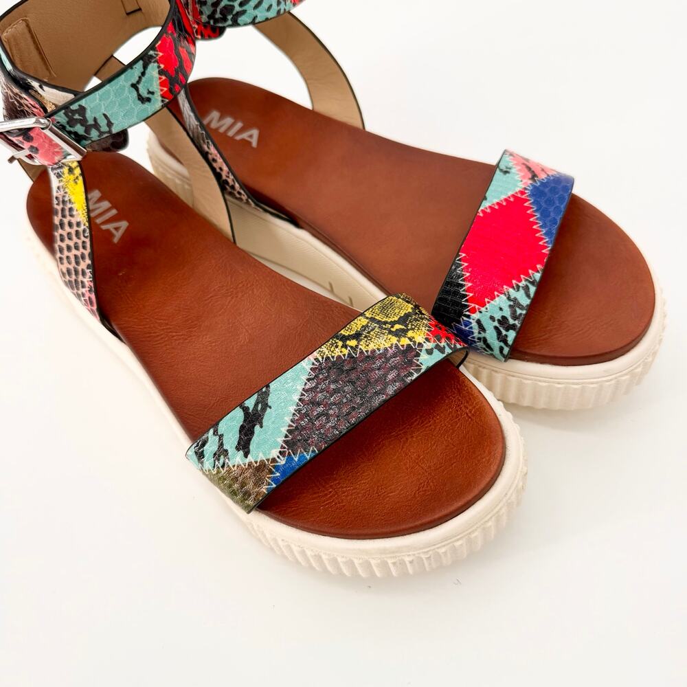 MIA Patchwork Print Platform Sandals Chunky Comfort Festival Size 8 - Picture 2 of 8